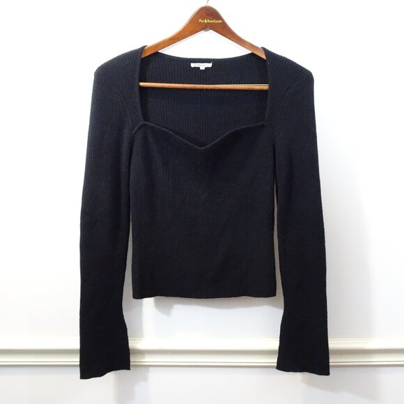 Reformation Cashmere Sweetheart Neck Long Sleeve Sweater Black Size XL Ribbed - Picture 1 of 8